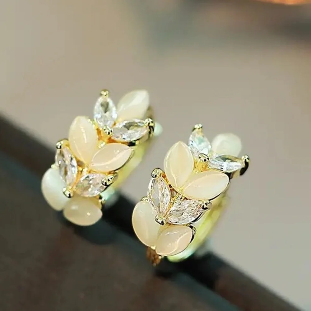 💎 New 14K Gold Plated Diamond Opal Wheat Earrings